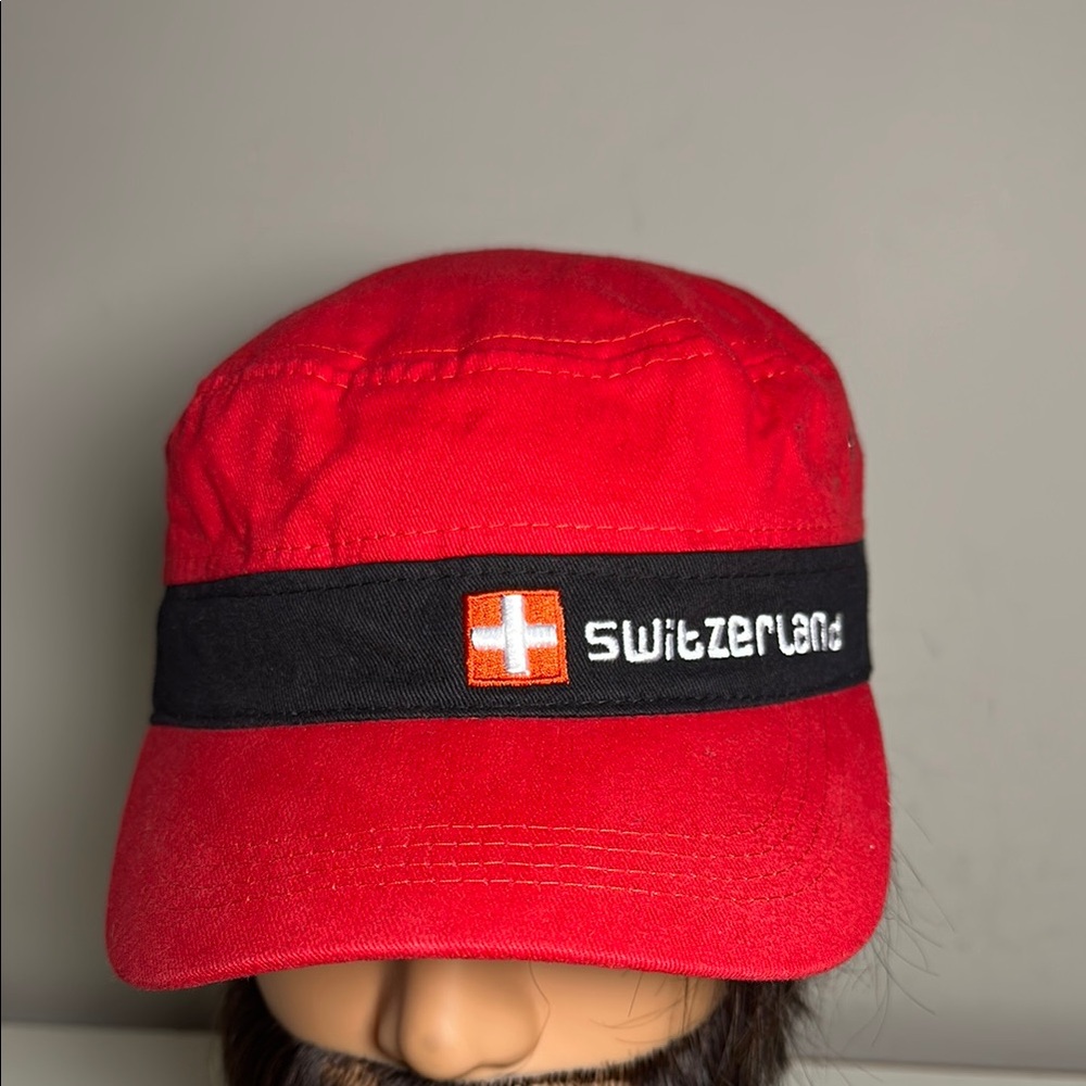 Alphorn Red with black Switzerland flag cotton Cap